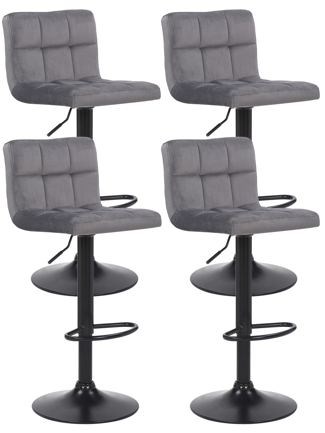 Lot de 4 tabourets de bar Feni velours, gris