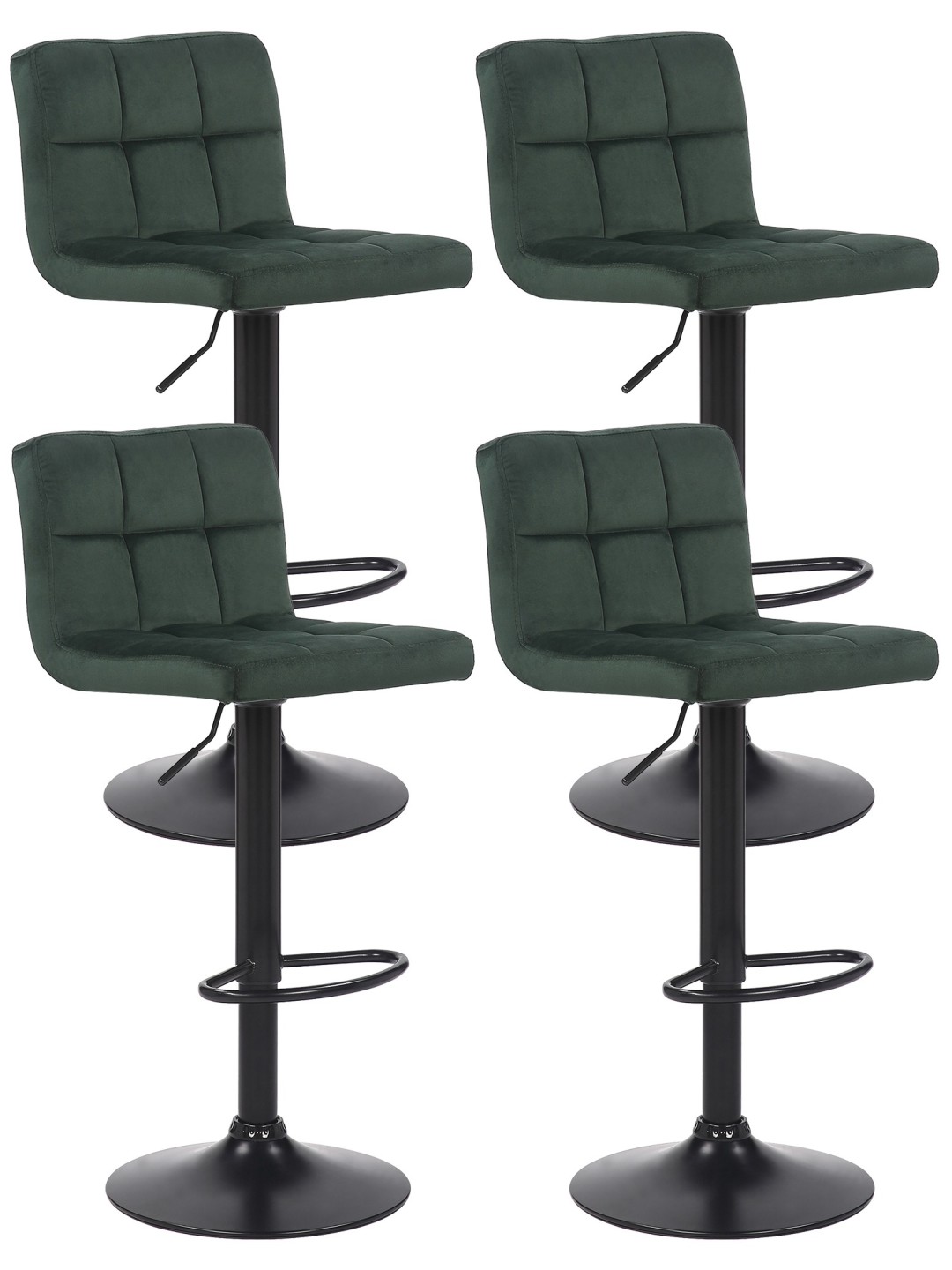 Lot de 4 tabourets de bar Feni velours, vert