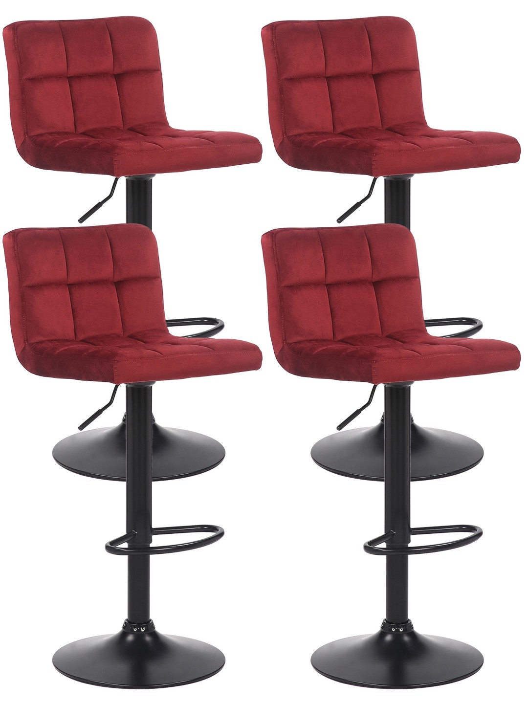 Lot de 4 tabourets de bar Feni velours, rouge