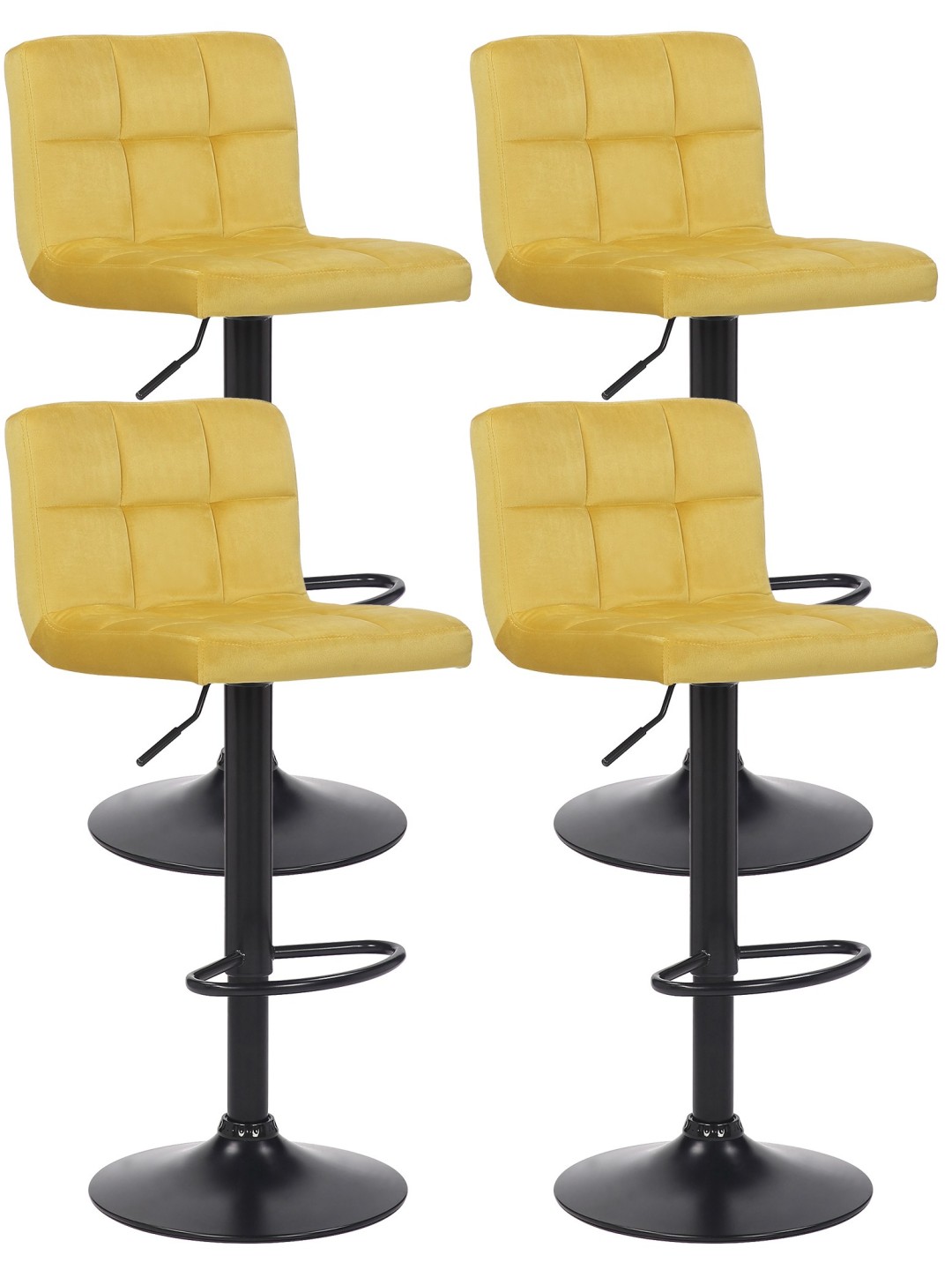 Lot de 4 tabourets de bar Feni velours, jaune