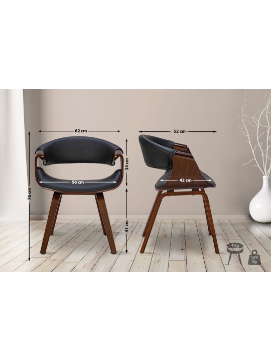 Lot de 2 chaises de salle à manger Foley simili cuir, noyer/noir Lot de 2 chaises de salle à manger Foley simili cuir, noyer/noir