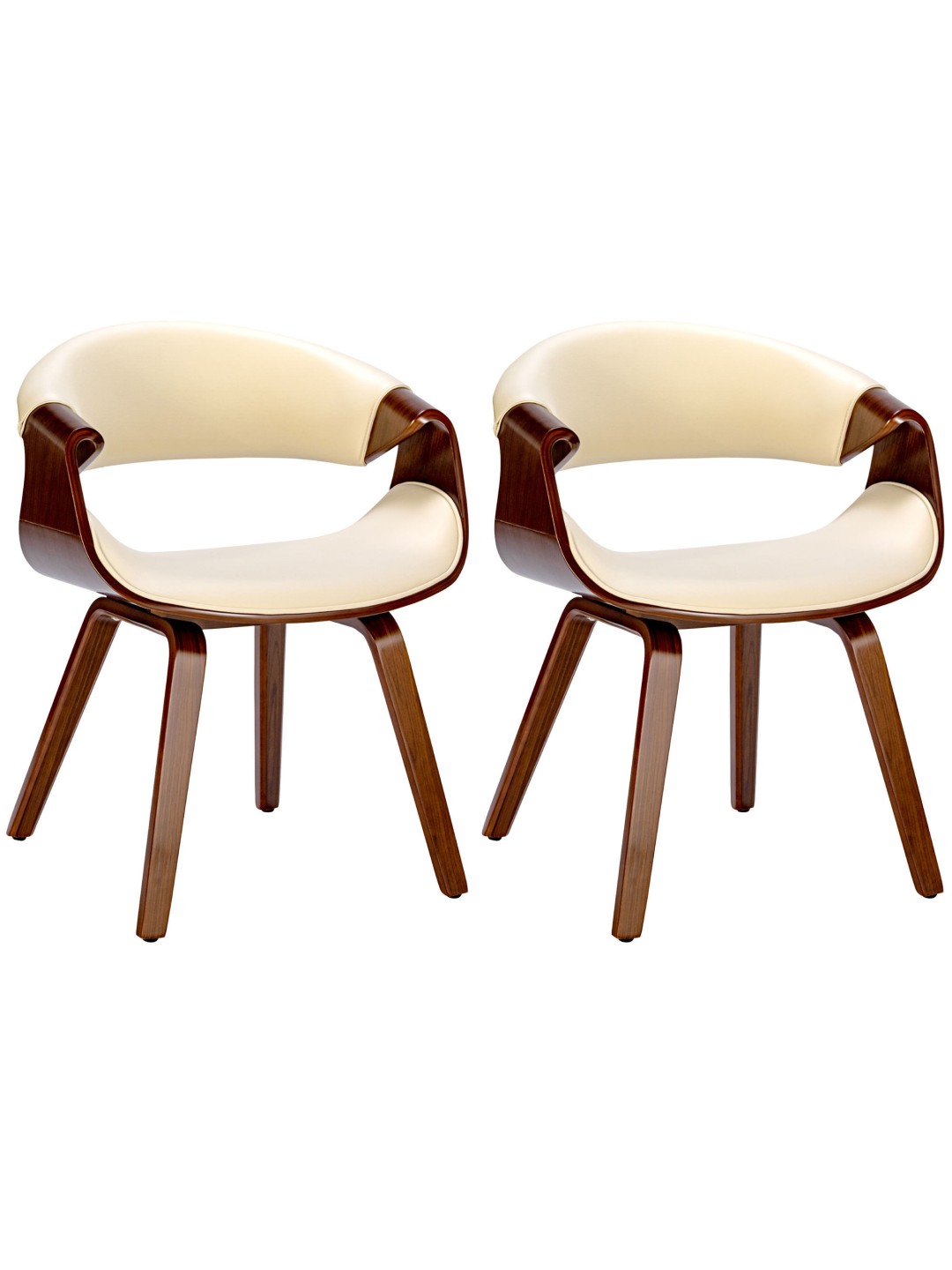 Lot de 2 chaises de salle à manger Foley simili cuir, noyer/crème