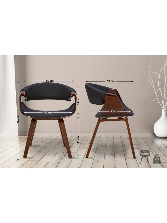 Lot de 2 chaises de salle à manger Foley en tissu, noyer/noir