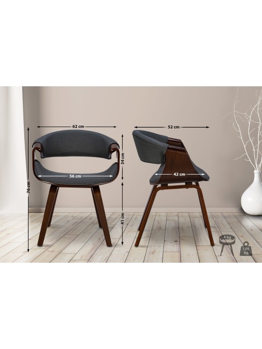Lot de 2 chaises de salle à manger Foley en tissu, noyer/gris