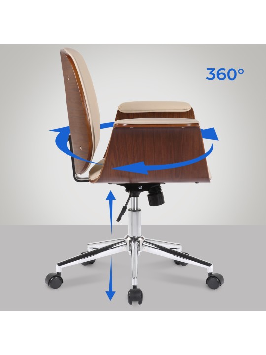 Chaise de bureau Kemberg cuir artificiel, noyer/crème