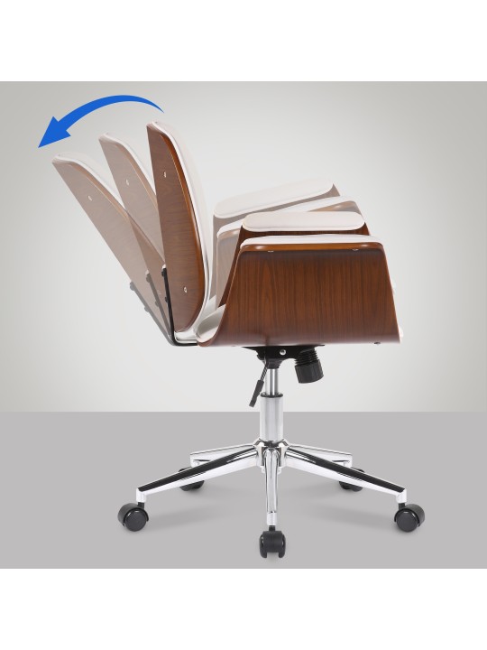 Chaise de bureau Kemberg cuir artificiel, noyer/blanc