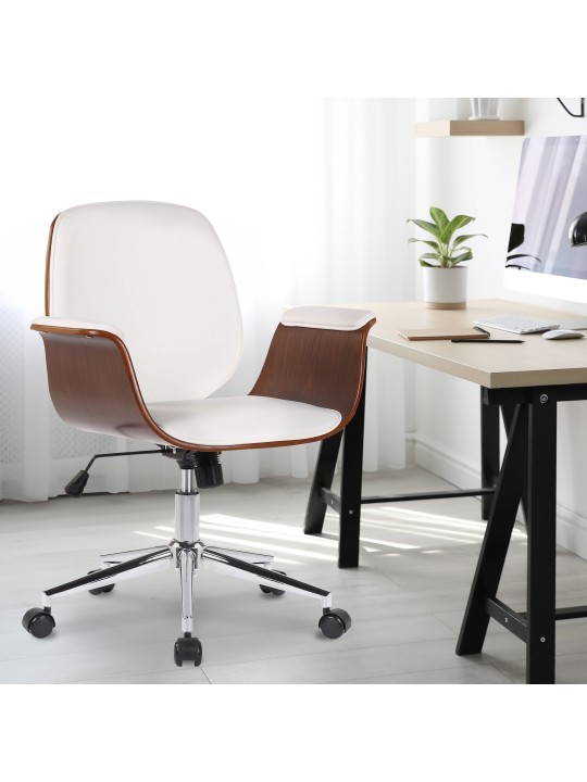 Chaise de bureau Kemberg cuir artificiel, noyer/blanc