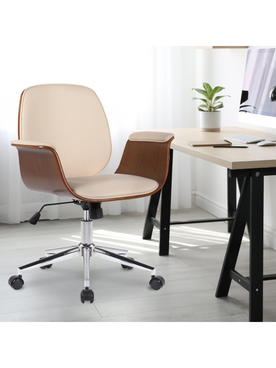 Chaise de bureau Kemberg cuir artificiel, noyer/crème