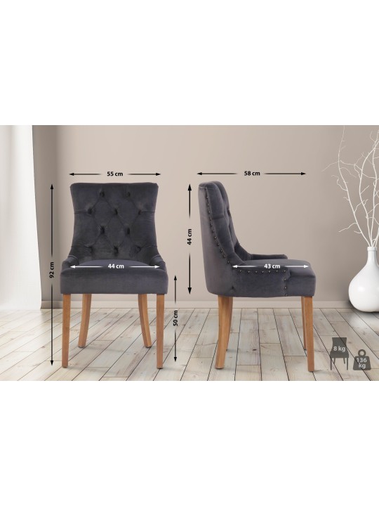 Chaise de salle à manger Aberdeen velours antique clair, gris foncé