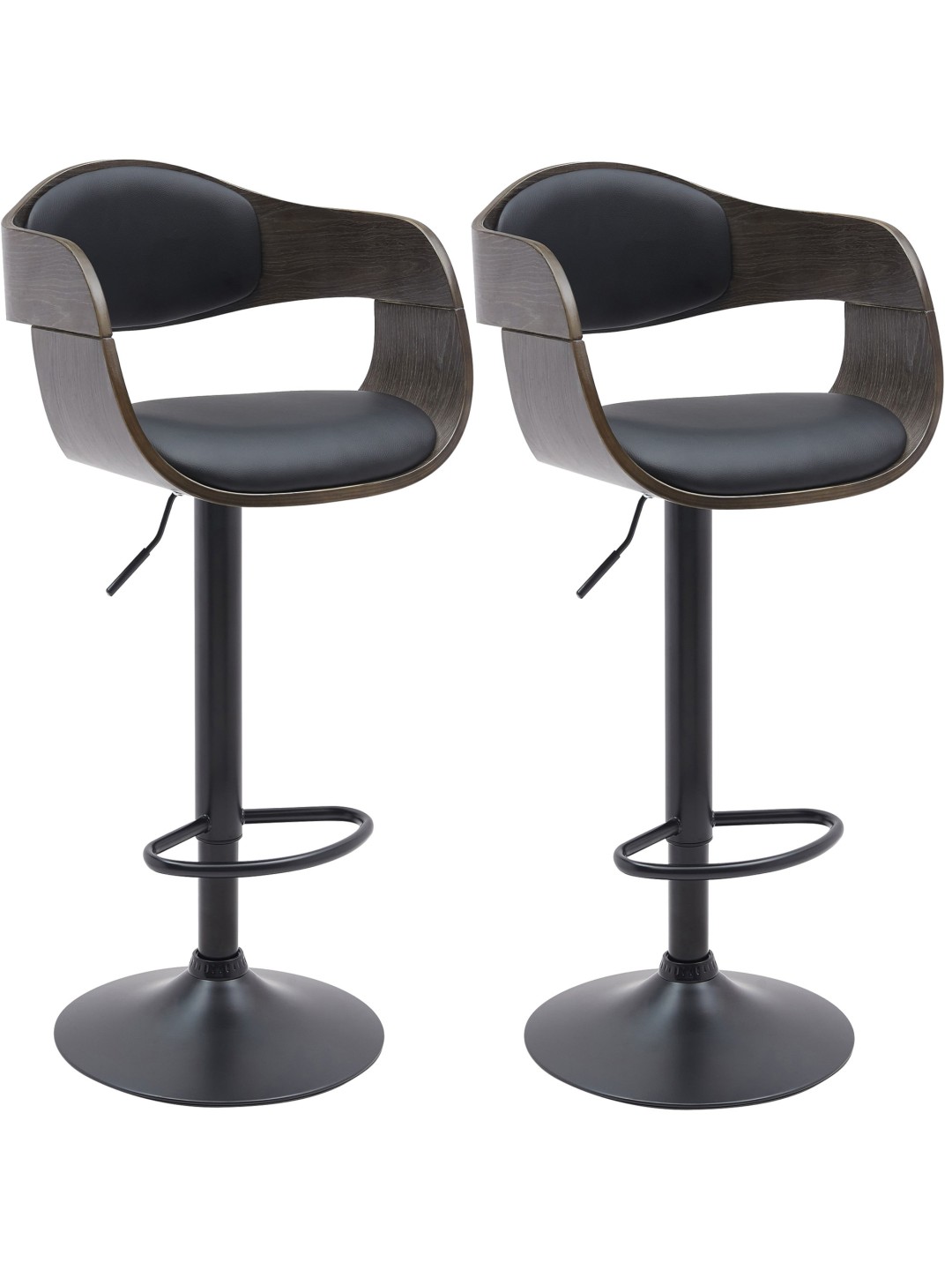 Lot de 2 tabourets de bar Kingston B simili cuir, noir/gris