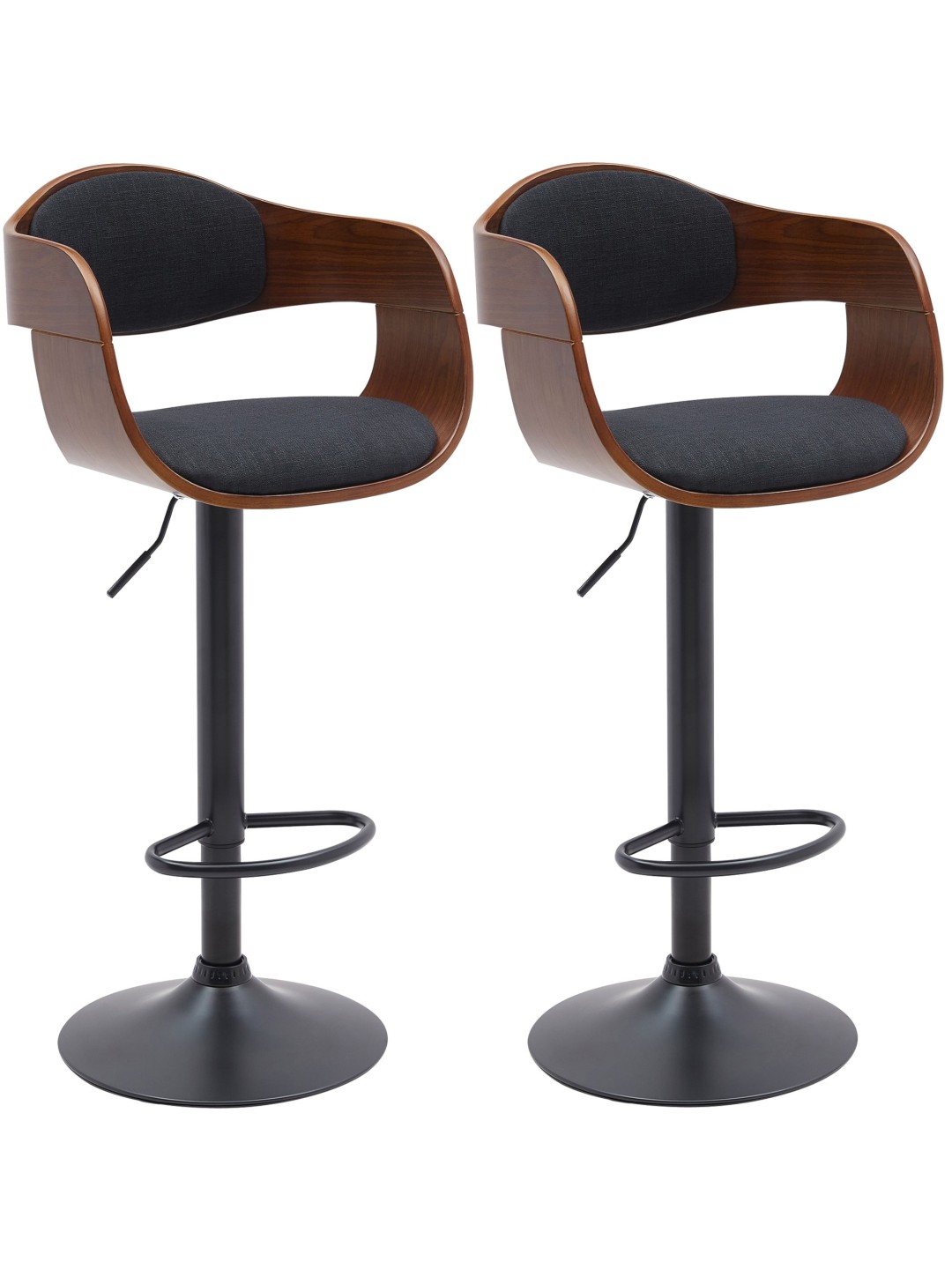 Lot de 2 tabourets de bar Kingston B tissu, noyer/noir