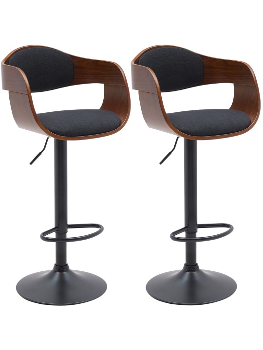 Lot de 2 tabourets de bar Kingston B tissu, noyer/noir