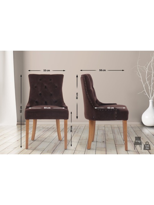 Lot de 4 chaises de salle à manger Aberdeen velours antique clair, brun