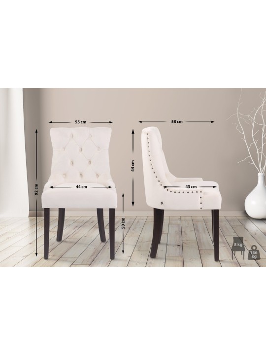 Ensemble de 4 chaises de salle à manger Aberdeen velours antique, crème