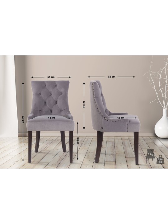 Ensemble de 4 chaises de salle à manger Aberdeen velours antique, gris