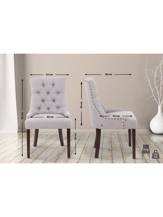 Ensemble de 2 chaises de salle à manger Aberdeen tissu antique, gris