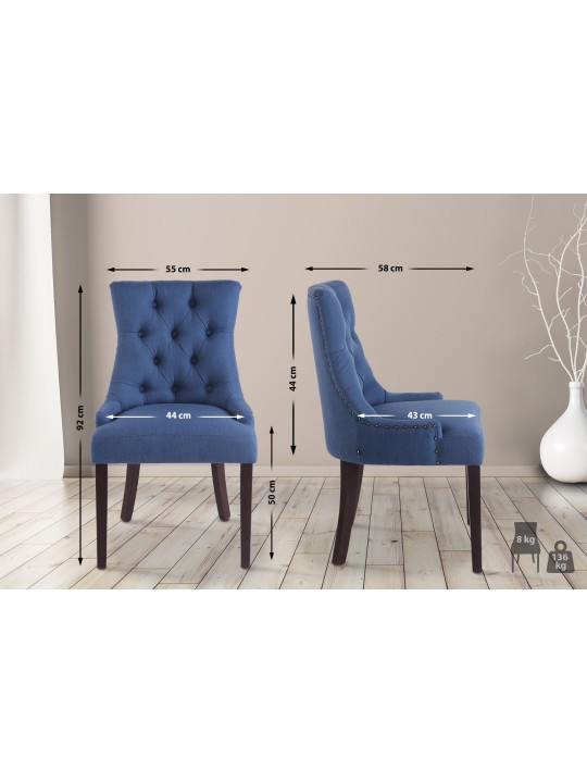 Ensemble de 2 chaises de salle à manger Aberdeen tissu antique, bleu