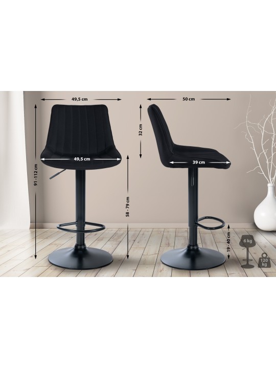 Lot de 2 tabourets de bar Toni tissu, noir