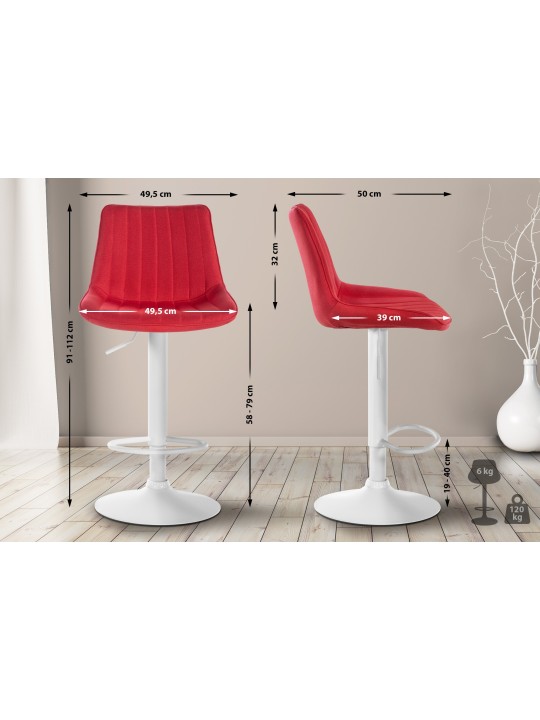 Lot de 2 tabourets de bar Toni tissu, rouge