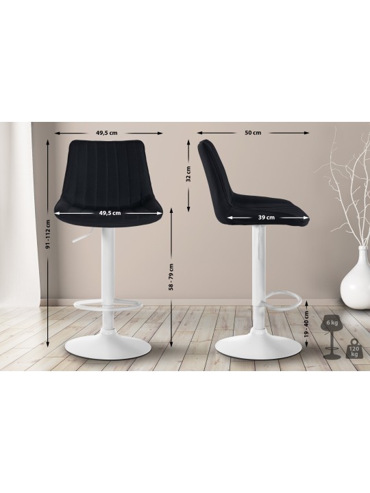 Lot de 2 tabourets de bar Toni tissu, noir