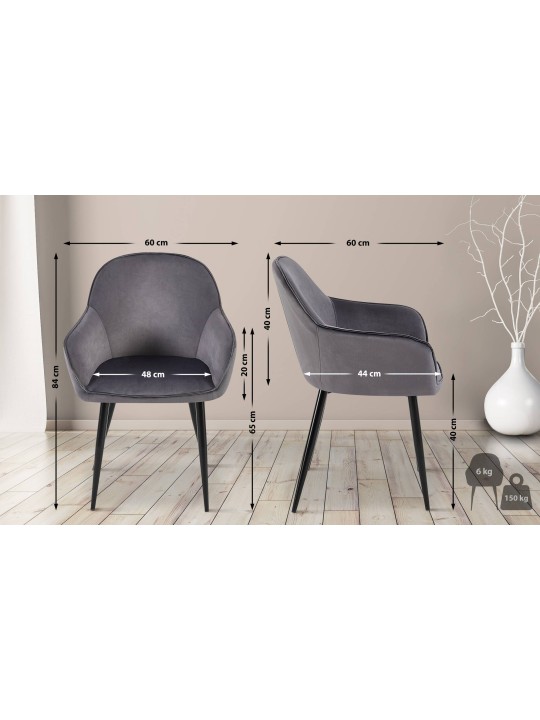 Chaise de salle à manger en velours Boise, gris foncé Chaise de salle à manger en velours Boise, gris foncé