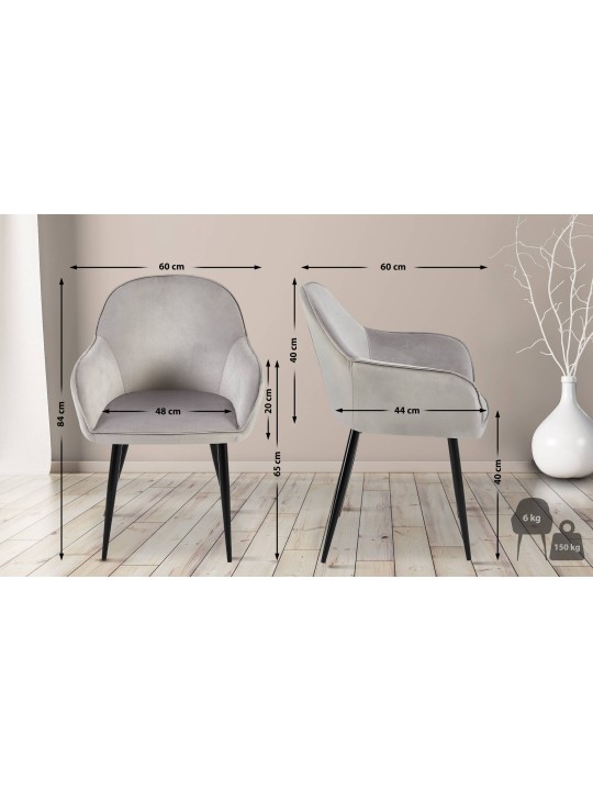 Chaise de salle à manger en velours Boise, gris Chaise de salle à manger en velours Boise, gris