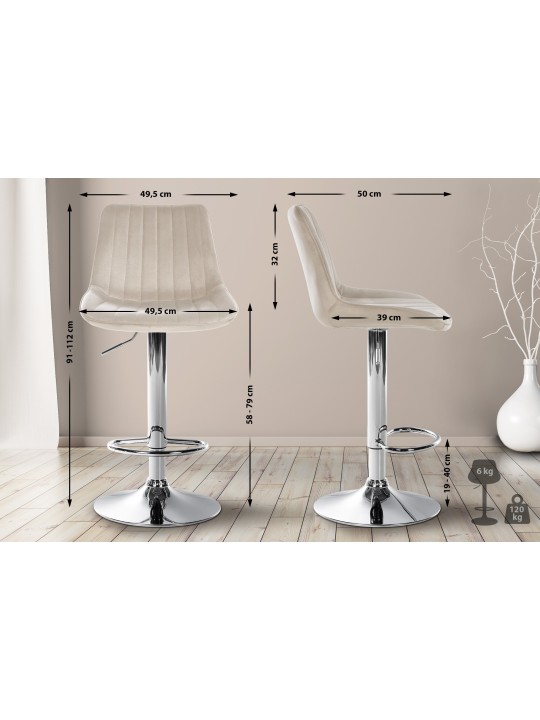 Lot de 2 tabourets de bar Toni velours chrome, crème Lot de 2 tabourets de bar Toni velours chrome, crème