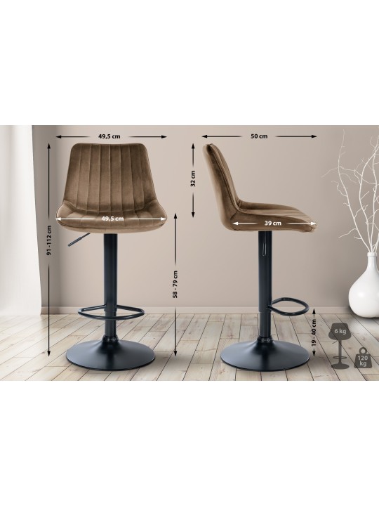Lot de 2 tabourets de bar Toni velours, brun