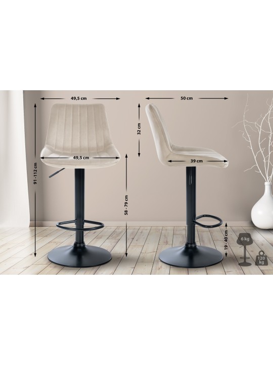 Lot de 2 tabourets de bar Toni velours, crème