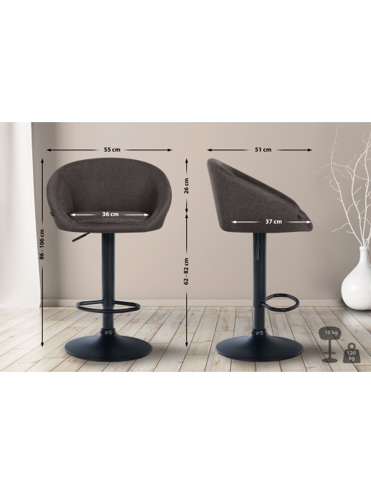 Tabouret de bar Davie tissu, gris foncé Tabouret de bar Davie tissu, gris foncé