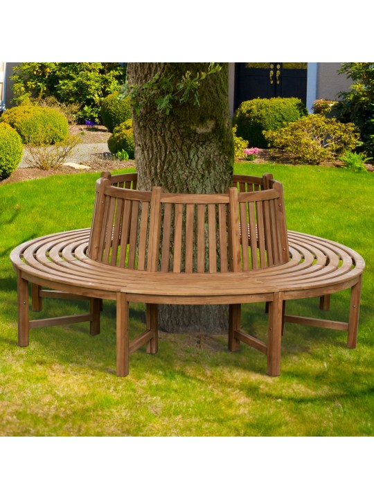 Banc d'arbre Nila 206cm rond avec dossier, brun