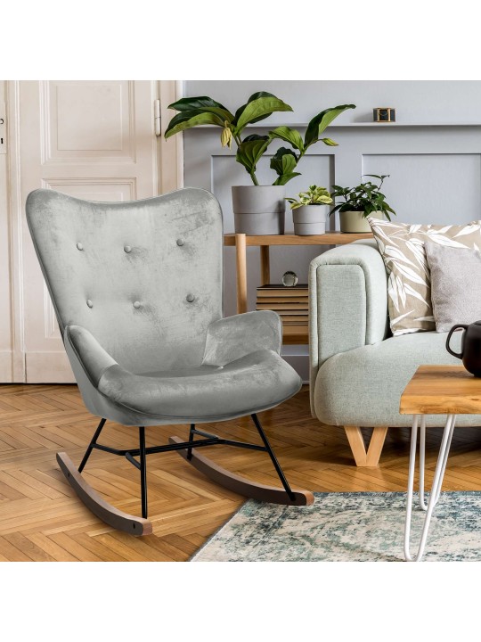 Fauteuil à bascule Sanka velours, gris