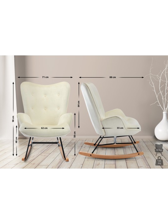 Fauteuil à bascule Sanka velours, crème