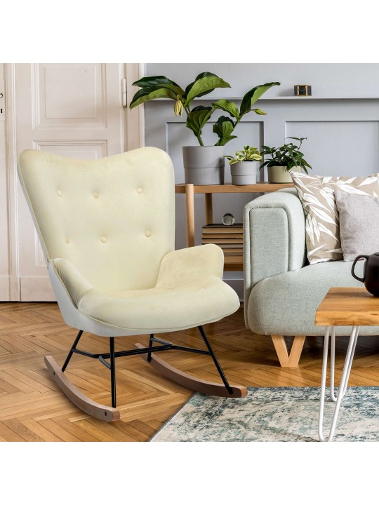 Fauteuil à bascule Sanka velours, crème