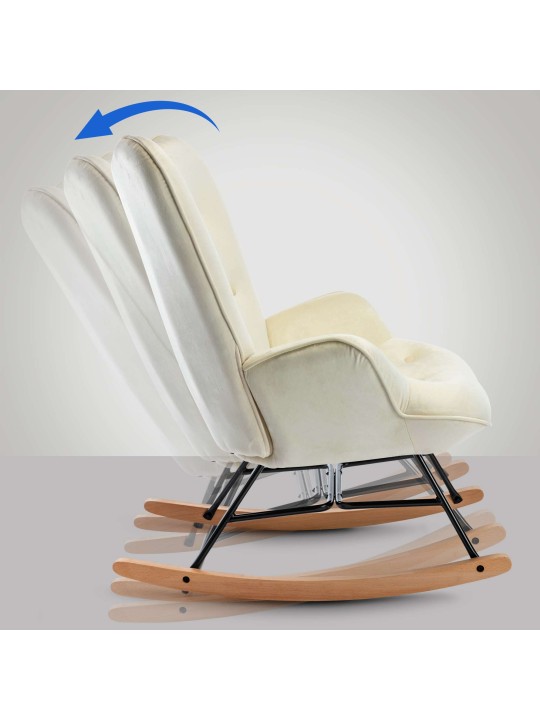Fauteuil à bascule Sanka velours, crème