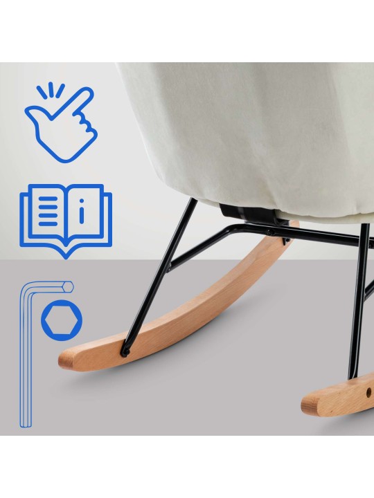 Fauteuil à bascule Sanka velours, crème