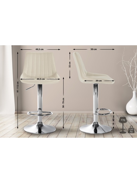 Lot de 2 tabourets de bar Toni simili cuir chromé, crème