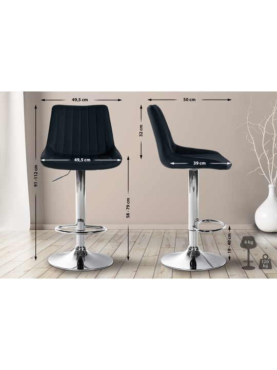 Lot de 2 tabourets de bar Toni simili cuir chromé, noir