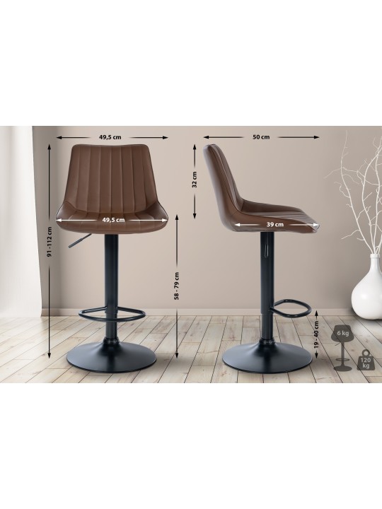 Lot de 2 tabourets de bar Toni simili cuir, brun
