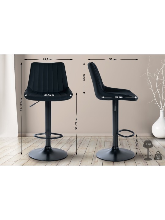 Lot de 2 tabourets de bar Toni simili cuir, noir