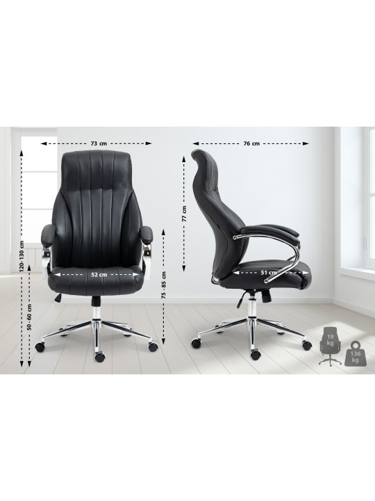 Chaise de bureau Wigan en cuir véritable, noir