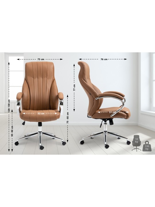 Chaise de bureau Wigan cuir véritable, brun clair