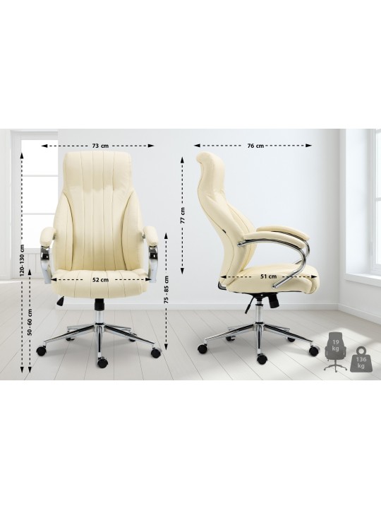 Chaise de bureau Wigan cuir véritable, crème