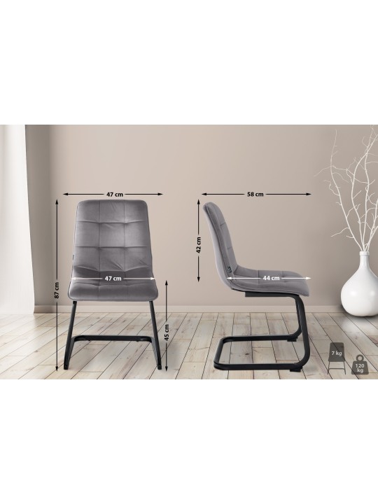 Chaise de salle à manger en velours Vermont, gris foncé