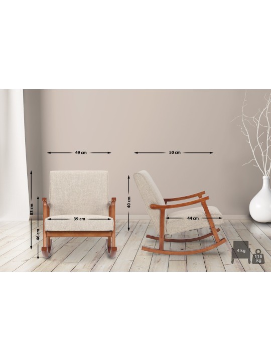 Chaise à bascule Morelia tissu noyer, crème Chaise à bascule Morelia tissu noyer, crème