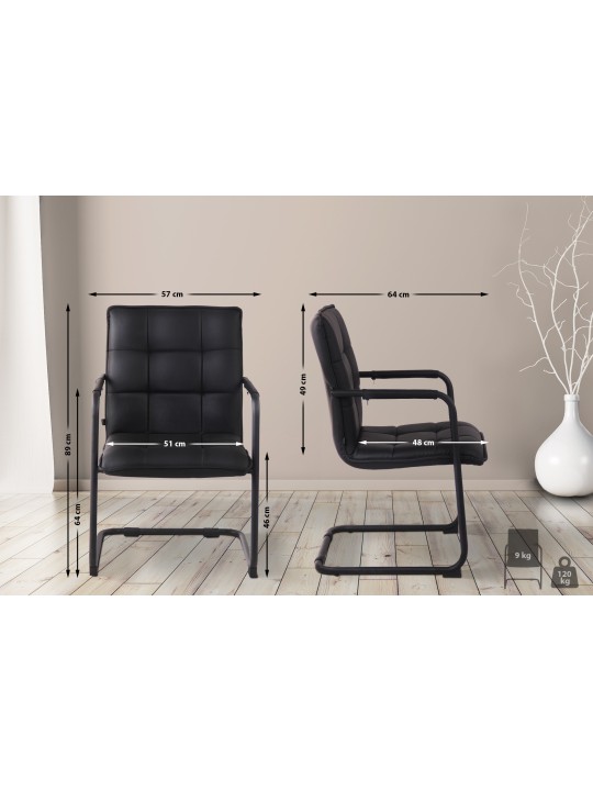 Chaise visiteur Gandia cuir artificiel, noir