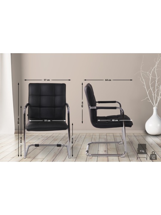 Chaise visiteur Gandia simili cuir chrome, noir