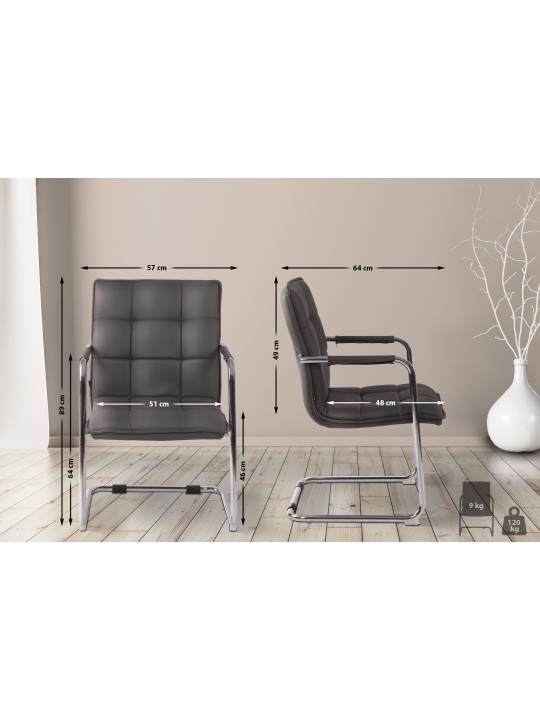 Chaise visiteur Gandia simili cuir chrome, gris