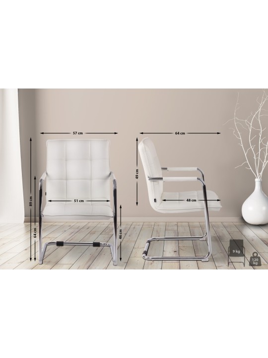 Chaise visiteur Gandia simili cuir chrome, blanc
