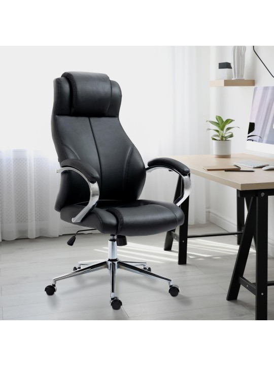 Chaise de bureau Salford cuir véritable, noir